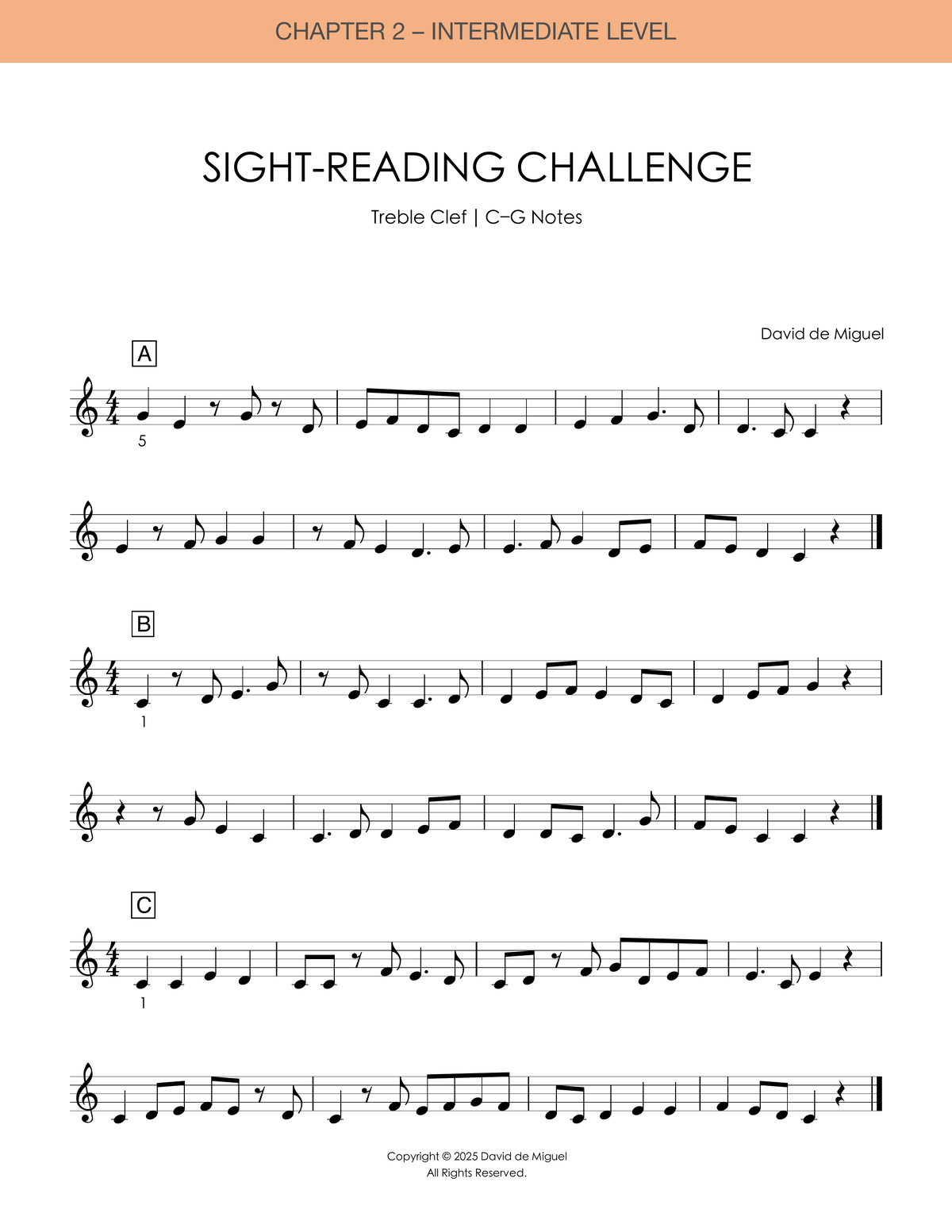 Intermediate · Volume 3 · Chapter 2 · treble clef · C-G