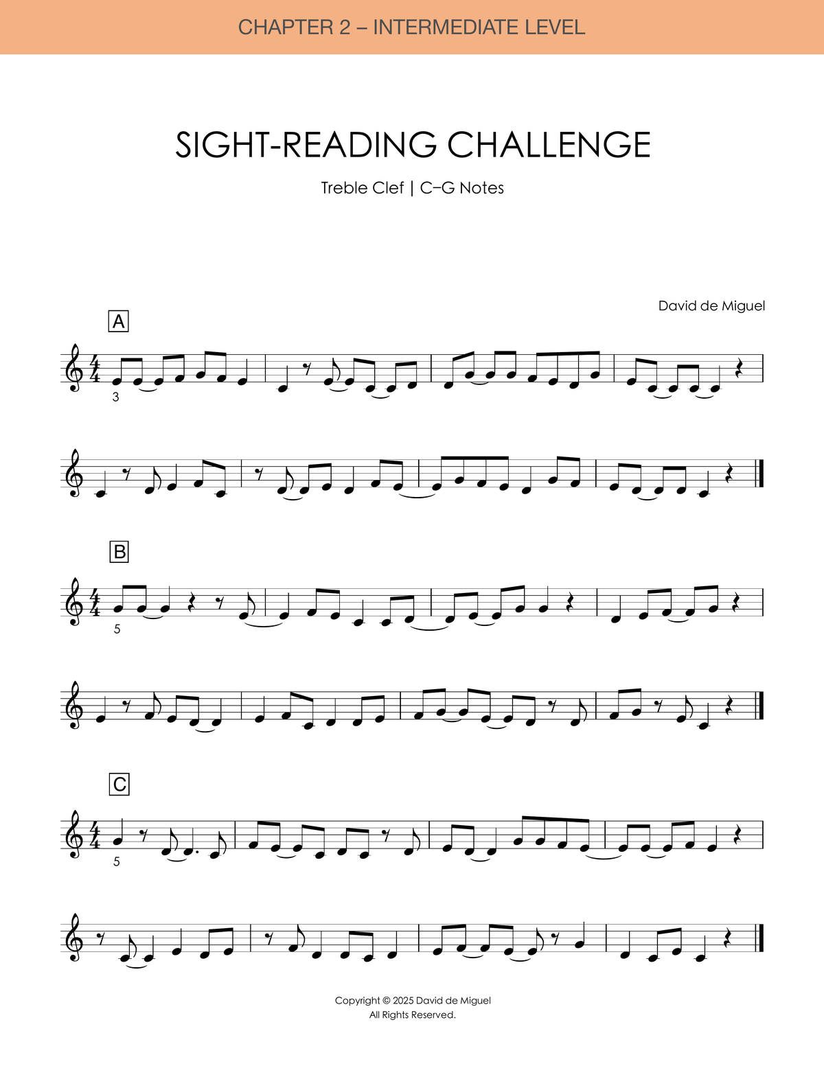 Intermediate · Volume 4 · Chapter 2 · treble clef · C-G
