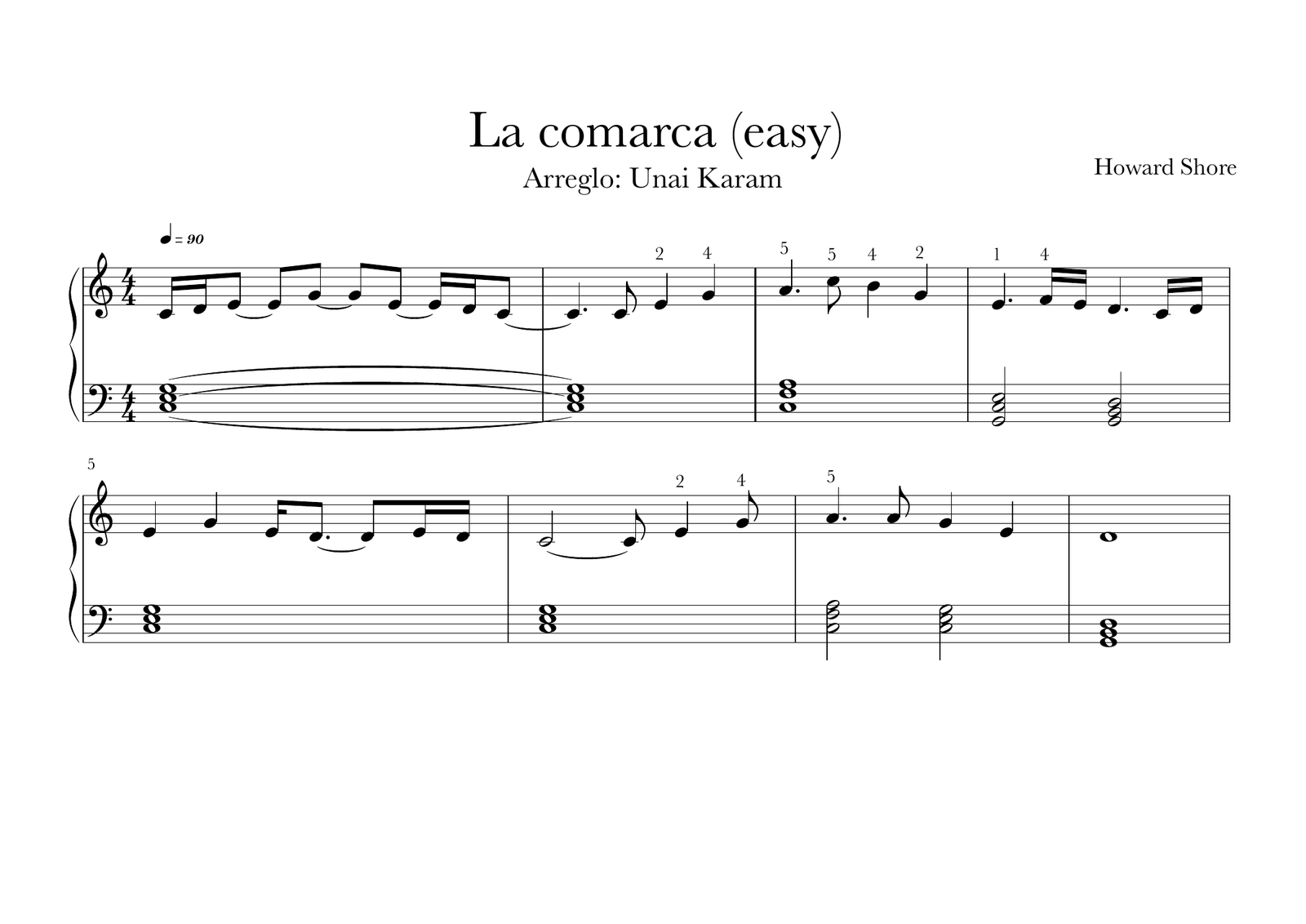 Première page réelle de la partition pour piano de La Comarca (BSO El Señor De Los Anillos)