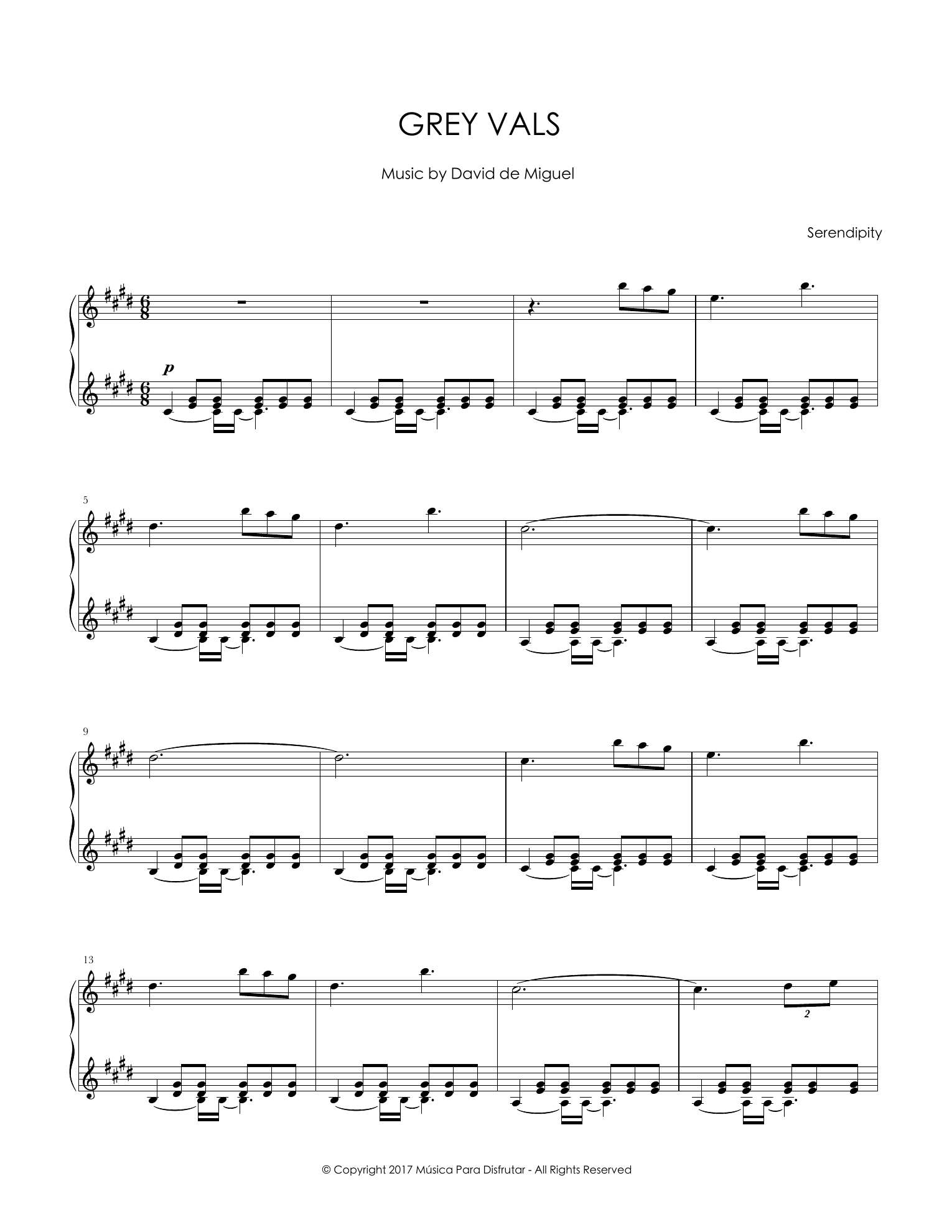 Primera página de la partitura de Grey Vals