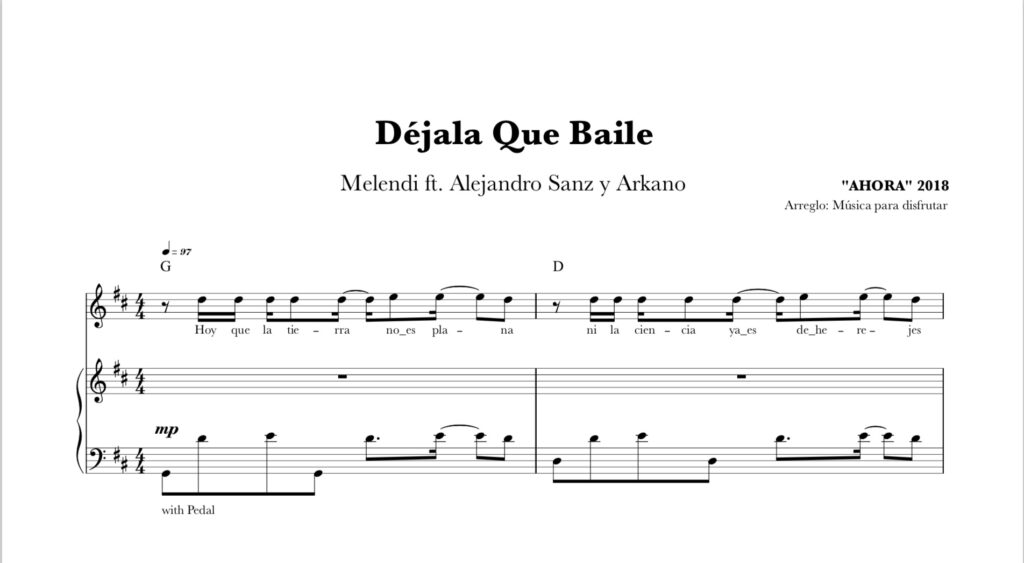 Pack de partituras gratis de Déjala que baile de Melendi para varios instrumentos