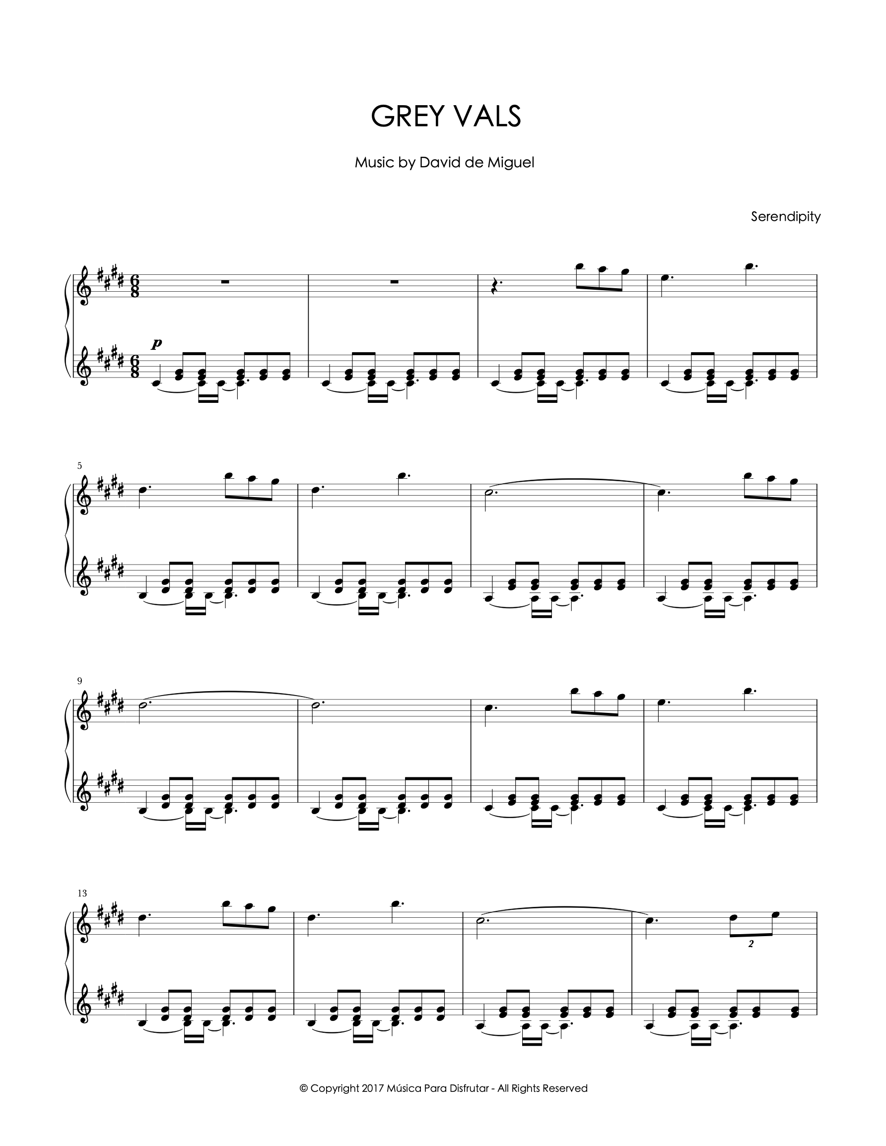 Partitura para piano de Grey Vals, una composición original de David de Miguel