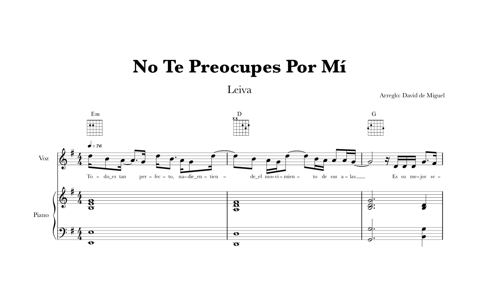 Pack de partituras gratis de No te preocupes por mí de Leiva para varios instrumentos