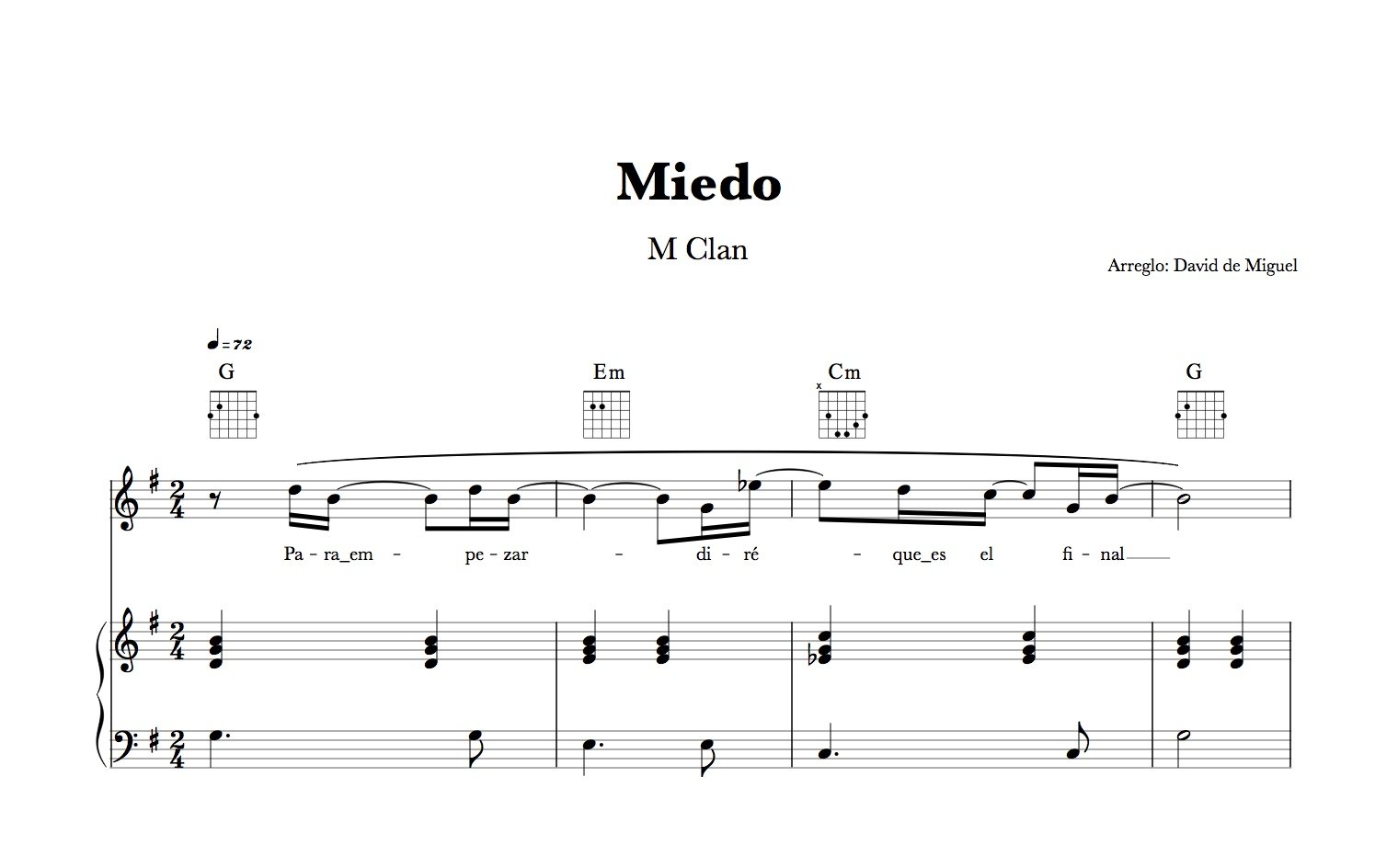 Pack de partituras gratis de Miedo de M Clan para varios instrumentos