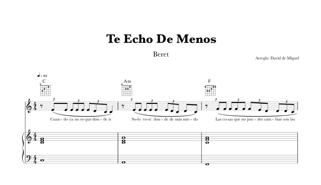 Pack de partituras gratis de Te echo de menos de Beret para varios instrumentos