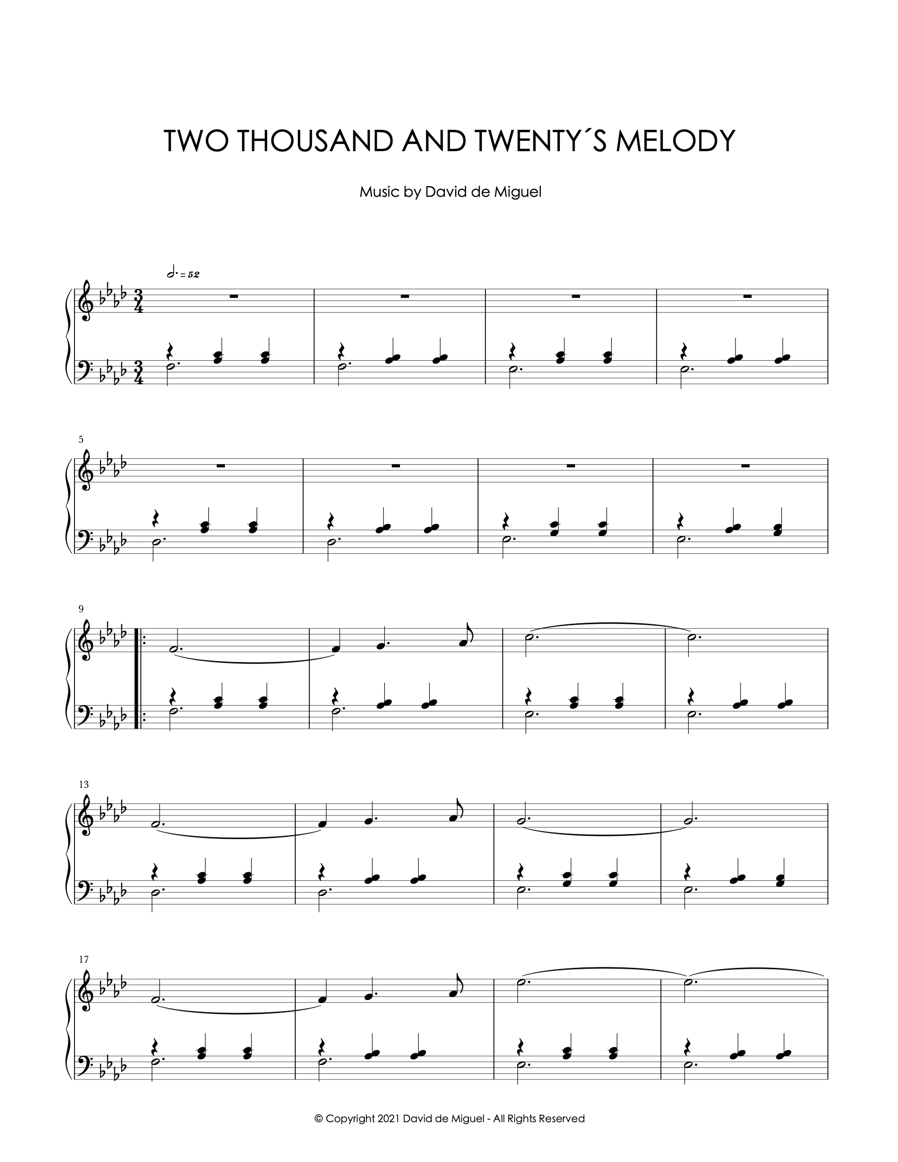 Partitura de piano de Two Thousand And Twenty’s Melody, composición original de David de Miguel