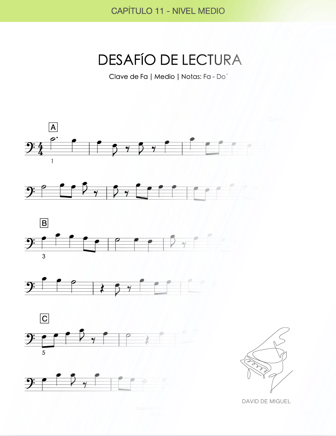 Libro Desafío de lectura para pianistas Volumen 2 de David de Miguel