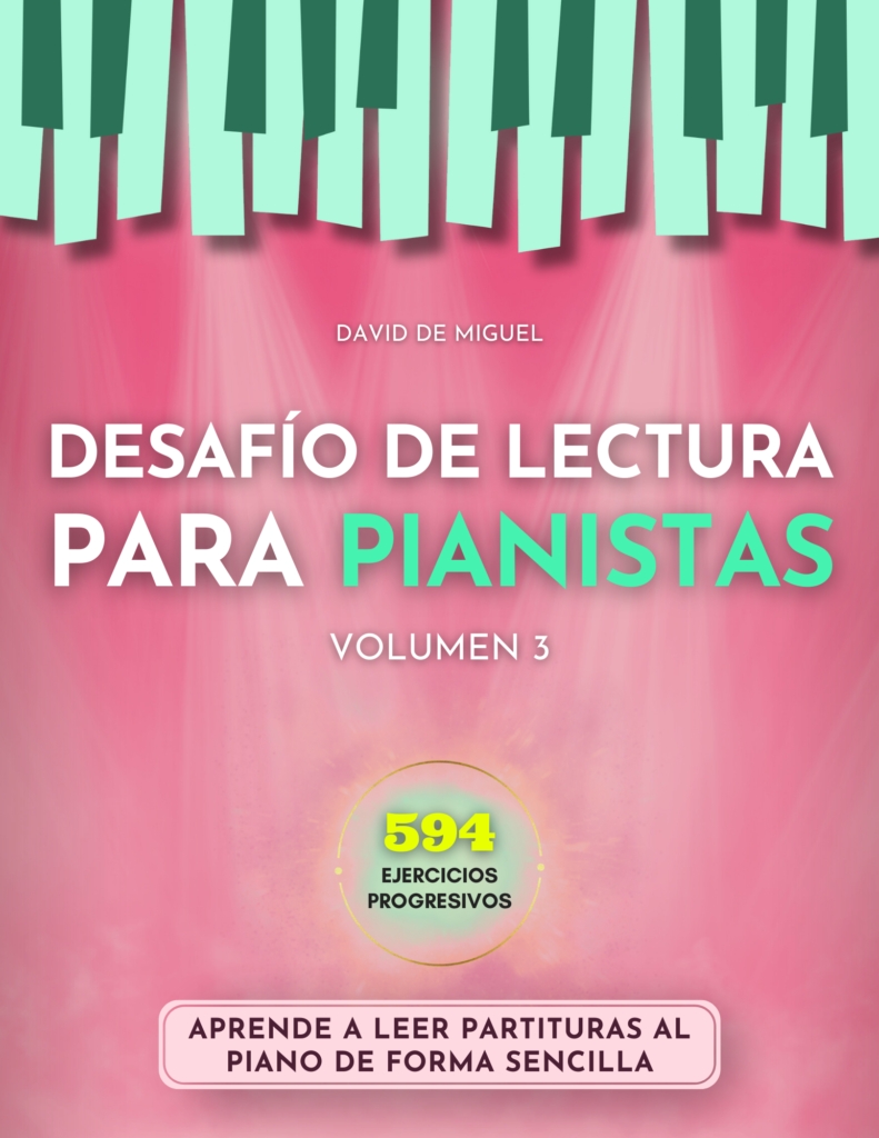 Portada del libro Desafío de Lectura para Pianistas Volumen 3, método de lectura musical con 594 ejercicios progresivos.