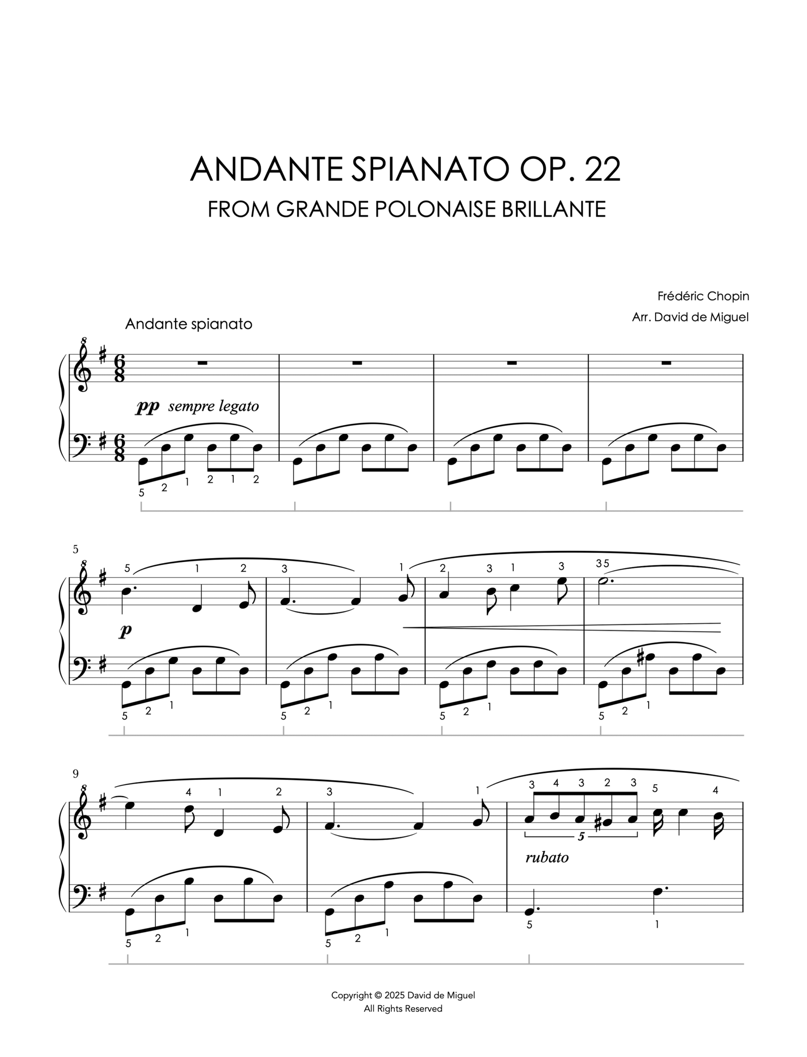 Fragmento de la partitura del Andante Spianato Op. 22 de Chopin en versión fácil para piano.