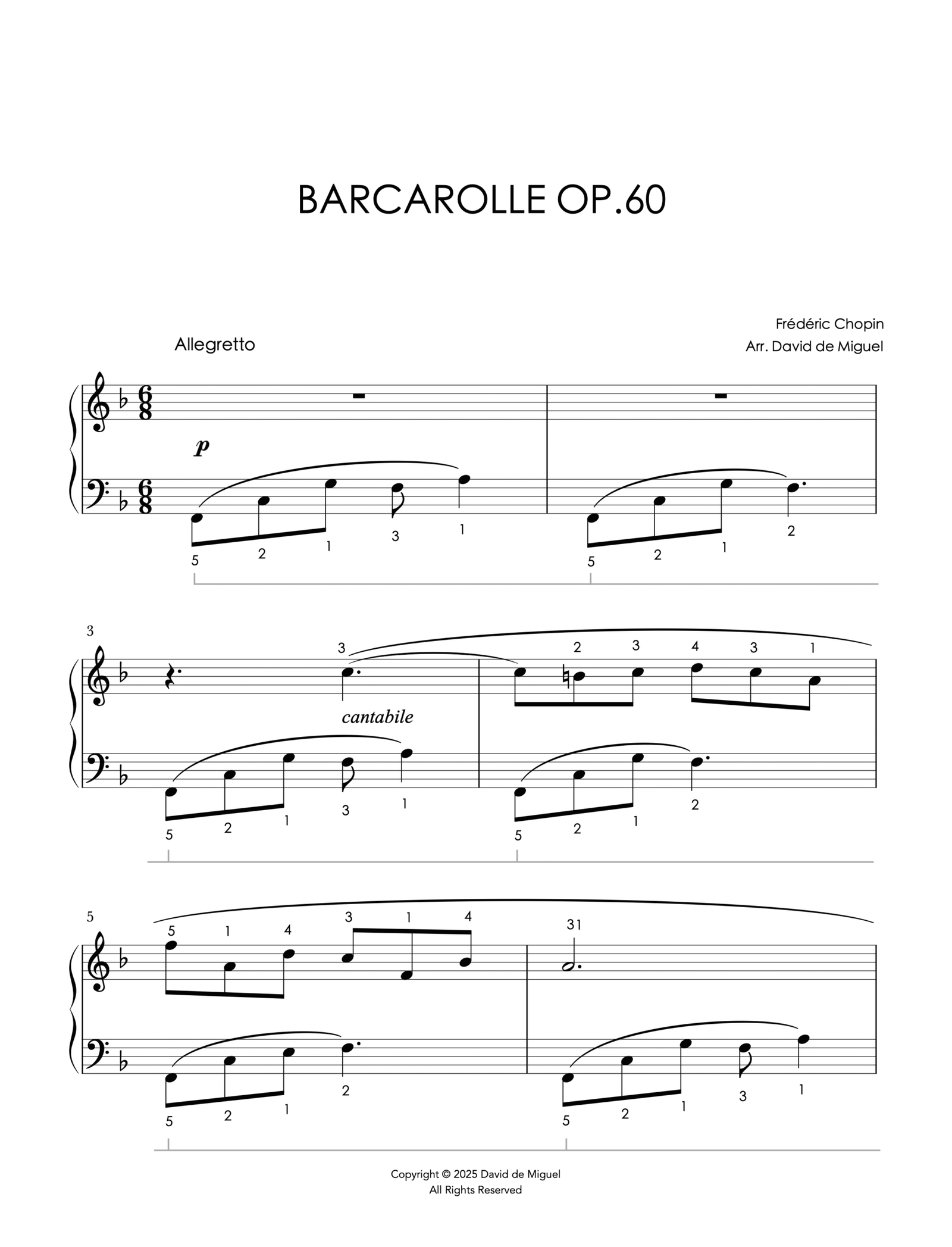 Fragmento de la partitura de la Barcarolle Op. 60 de Chopin en versión fácil para piano.