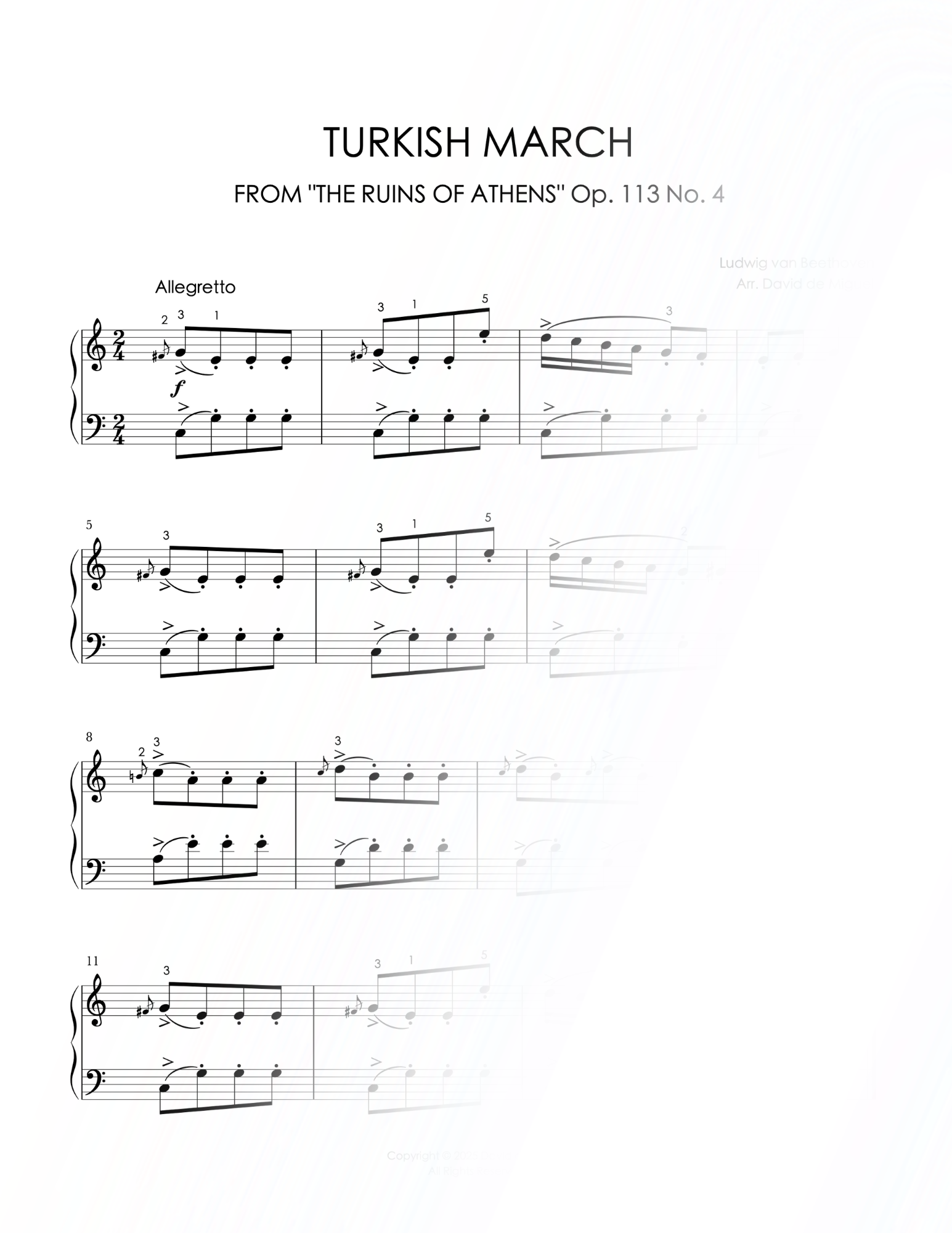 Fragmento de la partitura adaptada de la Marcha Turca de Beethoven para piano