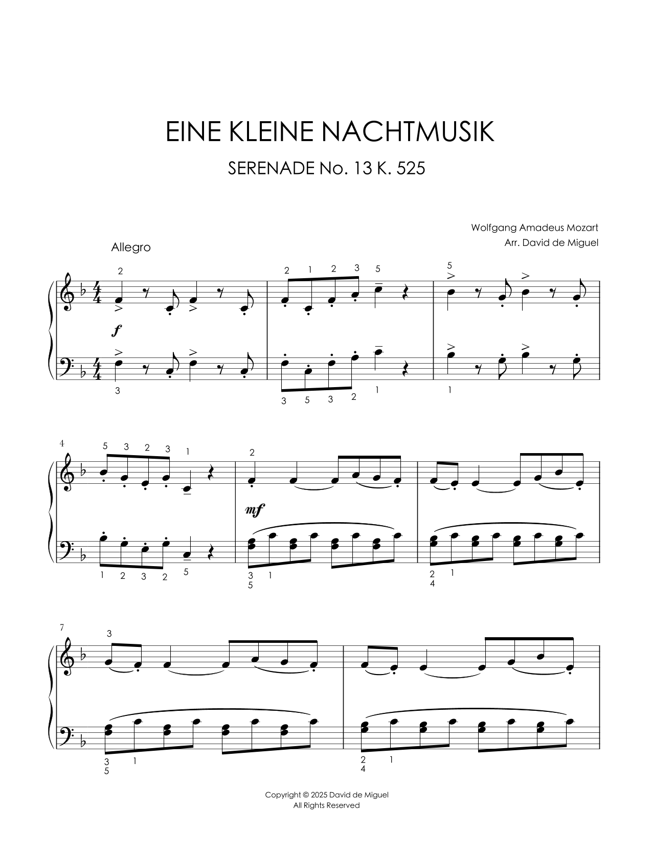 Fragmento de la partitura adaptada de Eine kleine Nachtmusik de Mozart