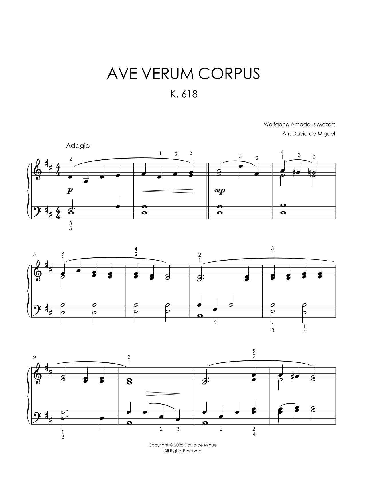 Arreglo fácil para piano de Ave verum corpus K. 618 de Mozart